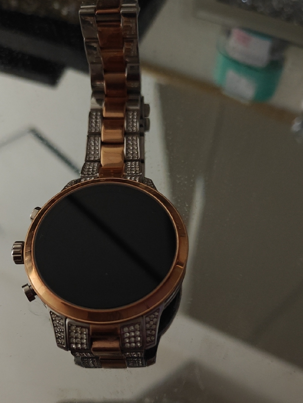 Not Working Michael Kors Gold and Silver Pavè Smartwatch with Crystal Accents